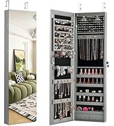 Giantex Wall or Door Mounted Jewelry Armoire with 47.5" Full Length Mirror, Lockable Cabinet with...