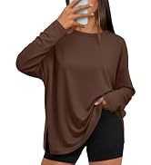 Trendy Queen Oversized Side Slit Tshirts for Women Long Sleeve Workout Tops Fall Fashion Gym Casu...