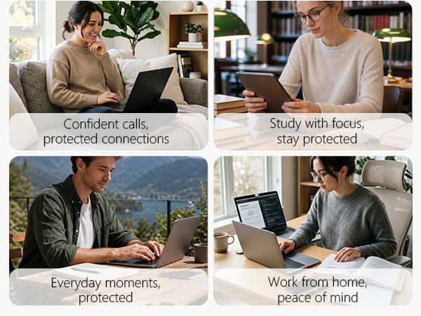Work from home, peace of mind.Everyday moments, protected.Study with focus, stay protected