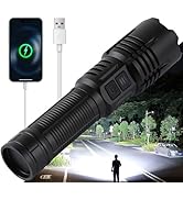 Trliradyn Rechargeable Flashlights 6000 Lumens Zoomable 6 Modes(UV lamp), LED Flashlight USB C, W...