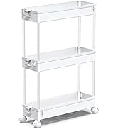 SPACEKEEPER Slim Rolling Storage Cart, Laundry Room Organization, 3 Tier Mobile Shelving Unit Bat...
