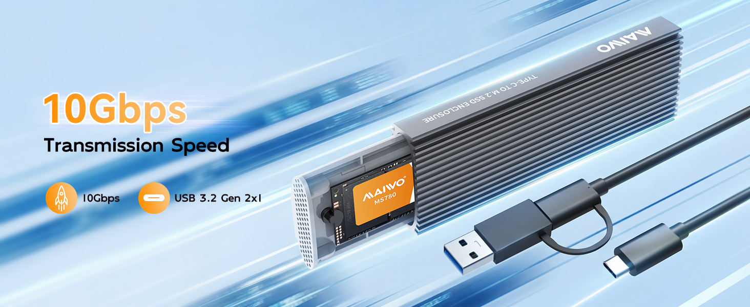 USB3.1 GEN2 Type-C Output Port, M.2 PCIE NVME SSD 10Gbps with UASP, NGFF SATA 5Gbps transfer speed