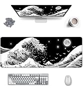 Viorichve Gaming Mouse Pad Japanese Black and White Sea Wave Large XXL Mouse Pad Extended Big Des...