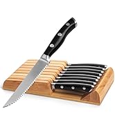 Alata 8-Piece Steak Knives Set with Block, Stainless Steel Steak Knife set with Serrated Edge, Ra...