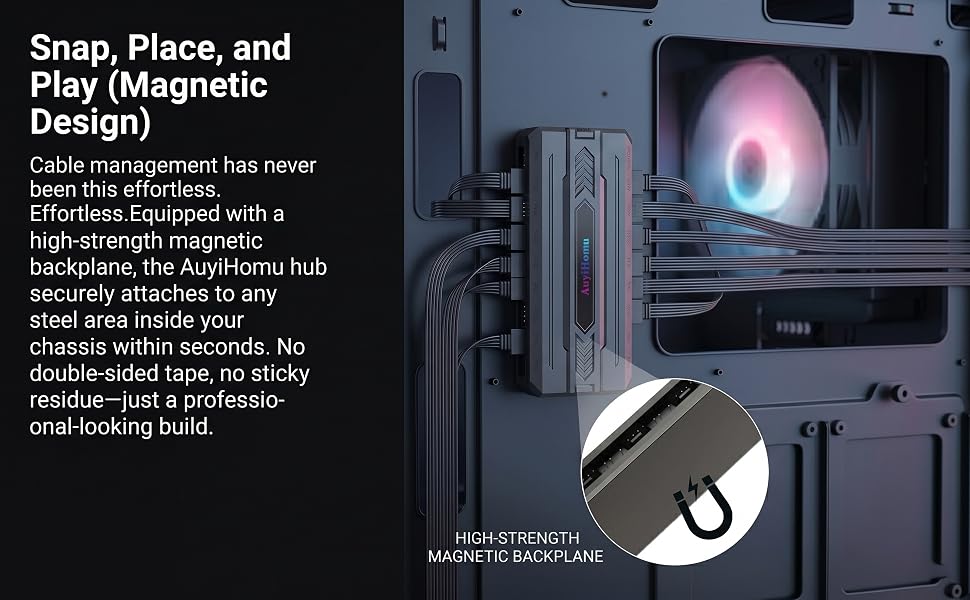 magnetic fan hub tool free installation pc case cable management