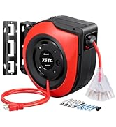 DEWENWILS Retractable Extension Cord Reel, 75 FT Heavy Duty Power Cord, 14/3C SJTOW Retractable C...