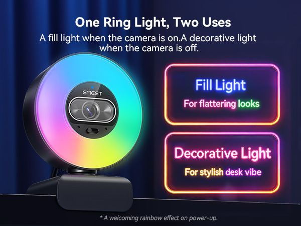 One Light, Two Uses 4K Webcam with Light for OBS/Twitch/YouTube/Zoom/PC/Mac
