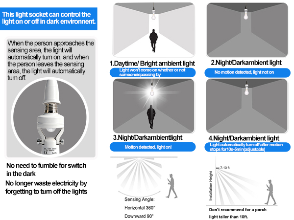2pcs PIR Sensor Light Socket