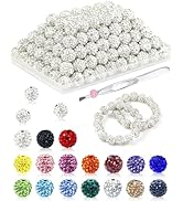 120PCS FIVEIZERO Rhinestone Beads for Jewelry Making, 10mm Crystal White Shiny Round Sparkle Crys...