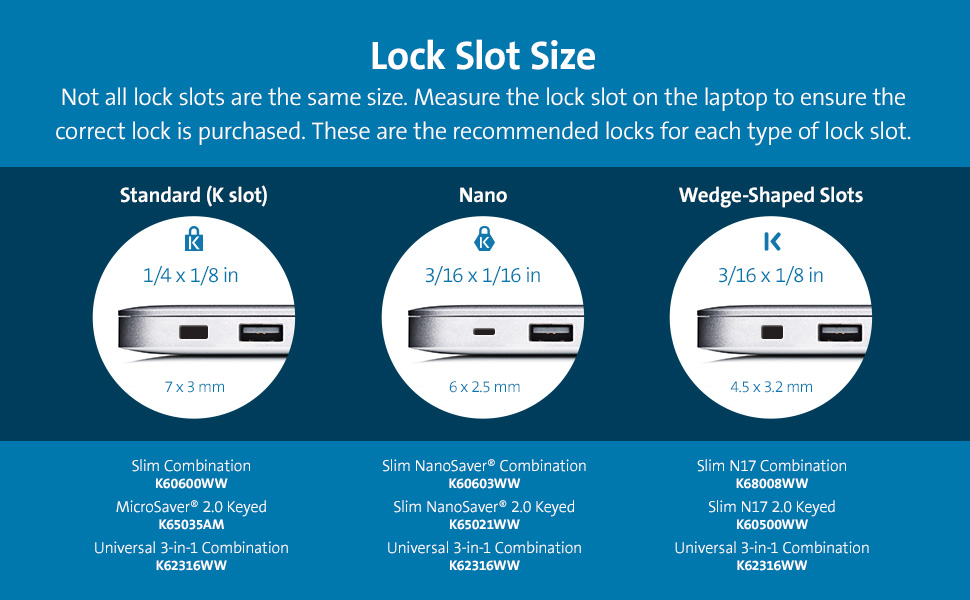 measure the lock slot on the laptop to ensure the correct lock is purchased.