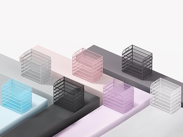 These letter trays comes in various colors to fit different workspaces.