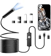 PAPIBLU Endoscope with Light, 1920P HD Borescope with 8 Adjustable LED Lights, Semi-Rigid Snake C...