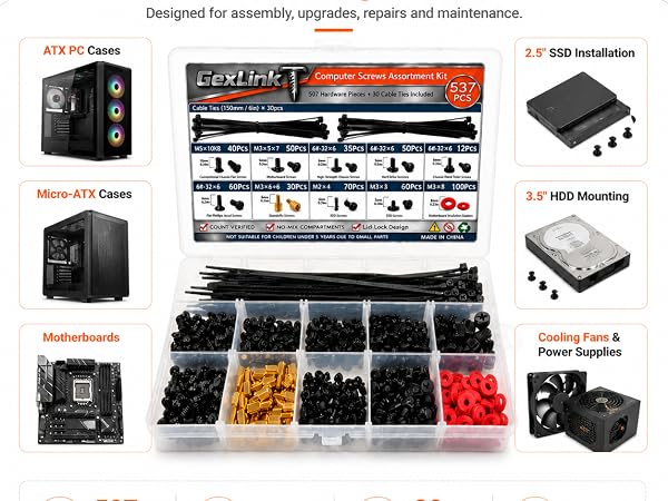 GexLinkT PC screw kit for cases, SSDs, HDDs and motherboards