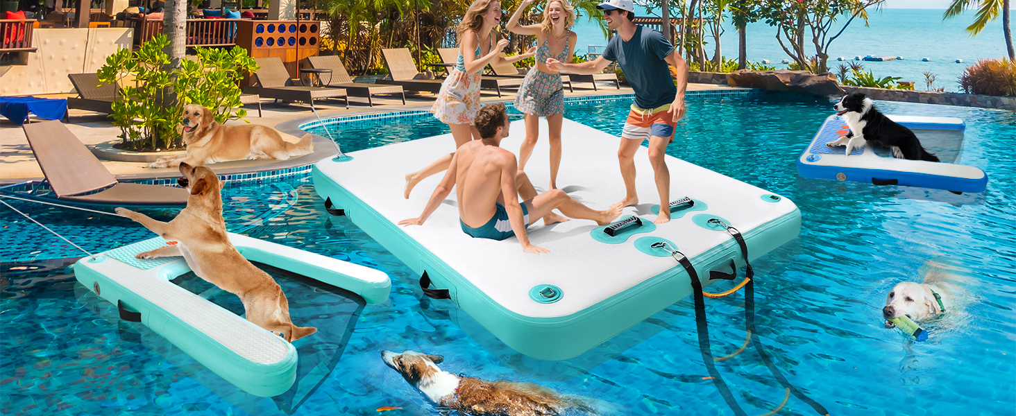 Inflatable dog pool ramp