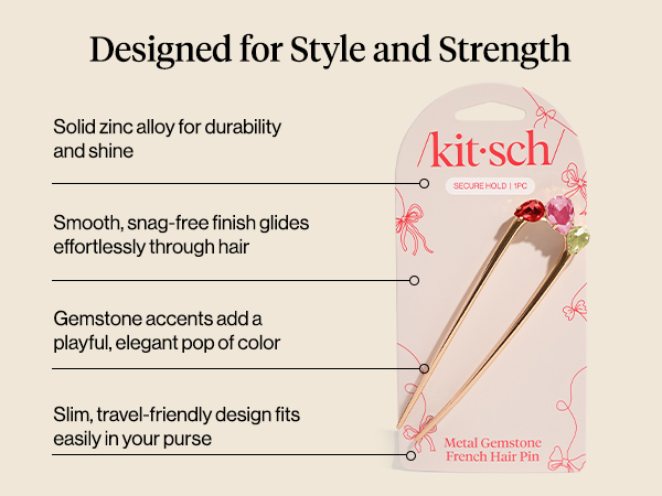 Kitsch Metal Gemstone French Hair Pin - Red, Pink &amp;amp; Green