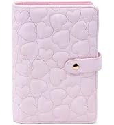 Mogoostry A6 Binder Cover Heart Shaped Stitching PU Pink Leather 6 Ring Loose Leaf Refillable Not...