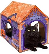 LiBa Cardboard Holiday Cat House with Scratch Pad and Catnip, Cat Bed for Indoor Cats, Cat Scratc...