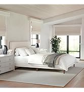 Martha Stewart Britta Platform Bed with Headboard & Footboard, Faux Linen Upholstery with Piping ...