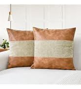 CaliTime Throw Pillow Covers Pack of 2 Soft Faux Leather Solid Dyed Chenille Cushion Cases for Co...