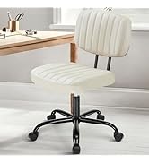 DUMOS Small Armless Home Desk Chair with Low Back Lumbar Support, Height Adjustable PU Leather Co...