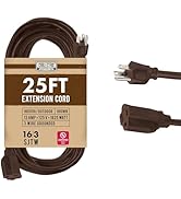 Cablectric Brown Outdoor Extension Cord 25 ft, 16/3 Heavy Duty Cable with 3 Prong Grounded Plug, ...