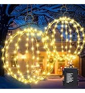 Set of 2 Outdoor Hanging Ball Lights - 2 Sizes of Christmas Battery Operated Garden Lanterns Wate...