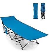 GYMAX Camping Cot, 600 LBS Heavy Duty Sleeping Cot w/Ergonomic Incline Design, 3-in-1 Pocket, Car...