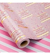 MAYPLUSS Pink Birthday Wrapping Paper Roll - 17 Inch X 33 Feet - Girly Shiny Metallic Pink Birthd...