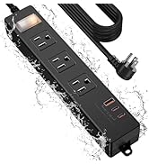 VNJ Outdoor Power Strip with 3AC Outlets + 3USB Ports, IPX6 Waterproof Surge Protector, Safety Lo...