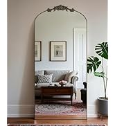 Arched Full Length Mirror, 76"x34" Floor Mirror Freestanding with Carved Metal Frame &amp; Bottom Art...