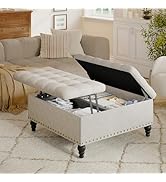 Large Square Ottoman with Storage Ottoman Coffee Table, Versatile Lift-Top Foot Stools Ottomans i...