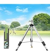 SPECILITE Brass Impact Sprinkler on Tripod Base, 50” Heavy Duty Metal Pulsating Telescoping Sprin...