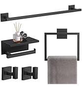 TQKAG 5-Pieces Matte Black Bathroom Hardware Accessories Set 23.6" SUS304 Stainless Steel Towel B...