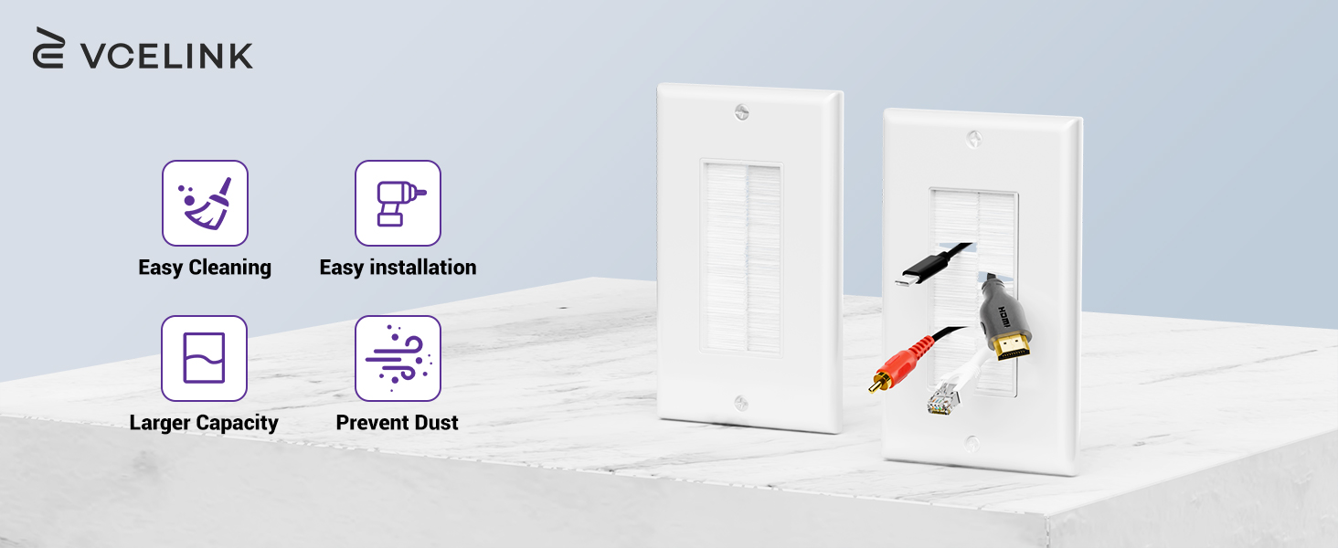 Brush wall plate, Easy installation, Larger Capacity, Prevent Dust