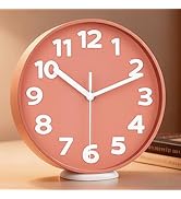 45MinST 8-Inch Pink Modern Wall Clock – Silent Non-Ticking, 3D Large Numbers, Accurate Timekeepin...