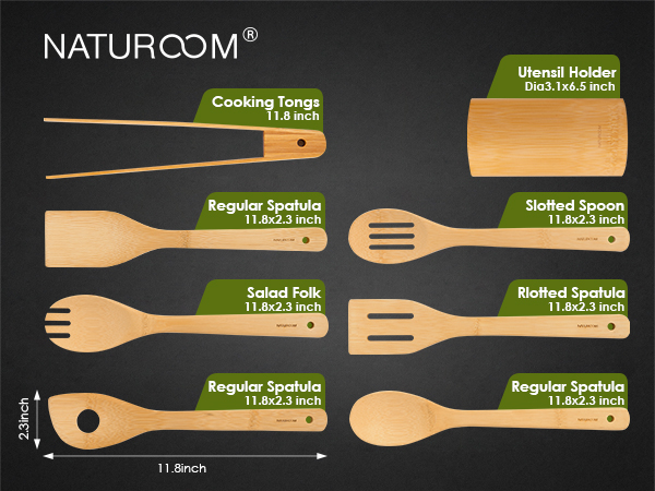 8 piece wooden spoons for cooking set with holder bamboo kitchen utensils wood spoons