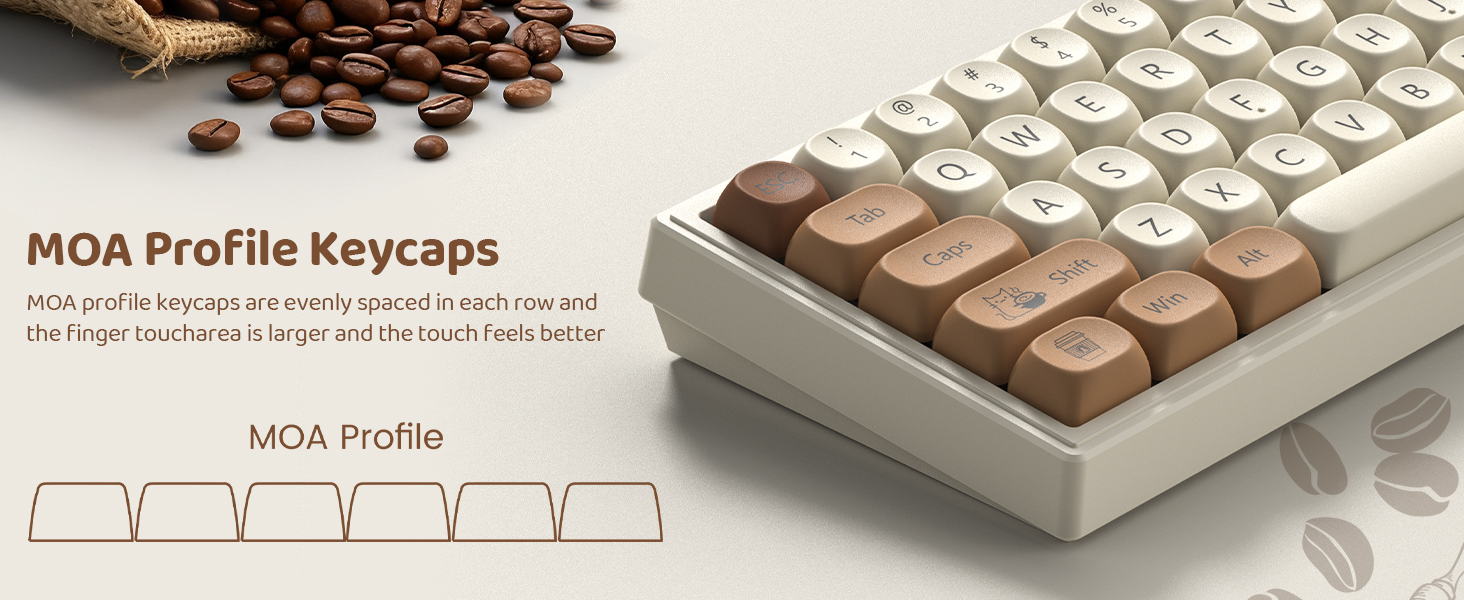 Cute Brown PBT Keycap Set,Coffee cat MOA Profile Keycaps 60 75 100 Percent,Dye-Sub