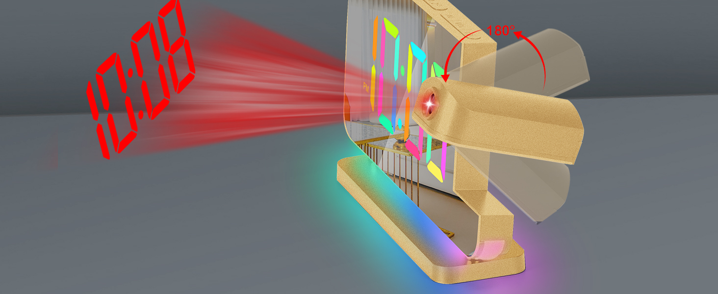 Projection Alarm Clock,7.4 in LED Mirror Digital Clocks Projection on Ceiling Wall,RGB Night Light