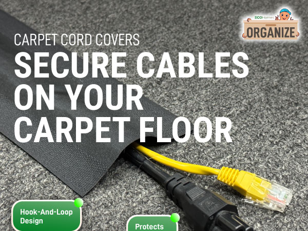 Carpet cord cover that hides cables and power cords neatly on loop pile carpets