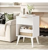 YAUKOMEL Fluted Night Stand with Opening Storage,Mid Century Bedside Table with Drawer,Modern Nig...