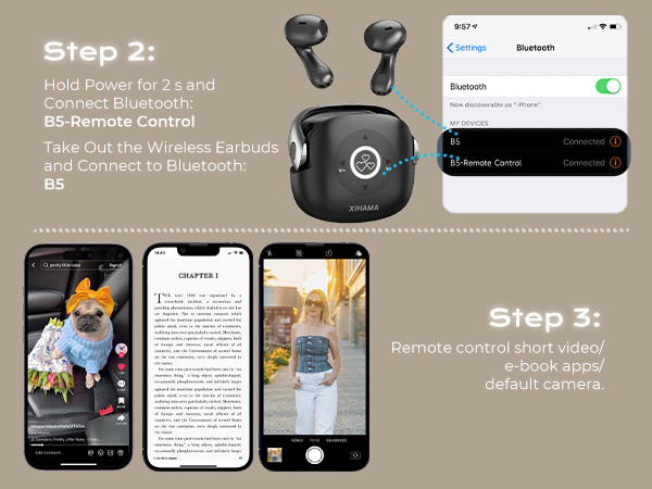 xihama B5 Tiktok Scrolling Remote Control with Wireless Earbuds