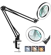 10X Magnifying Glass with Light and Stand, TOMSOO 5 Inch Real Glass LED Desk Lamp, Stepless Dimma...