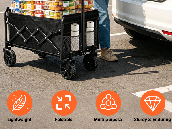 Collapsible Wagons Carts Foldable, Folding Wagon Cart with Wheels, Lightweight/Portable Utility