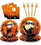 96PCS Zombie Birthday Party Supplies Halloween Party Decorations Plates Napkins Halloween Party T...