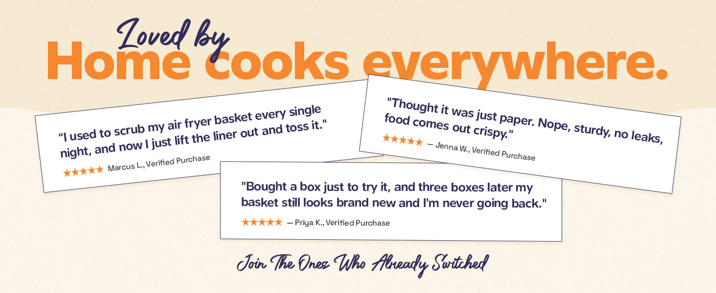 Real customer reviews for Gusto air fryer liners rated highly by home cooks