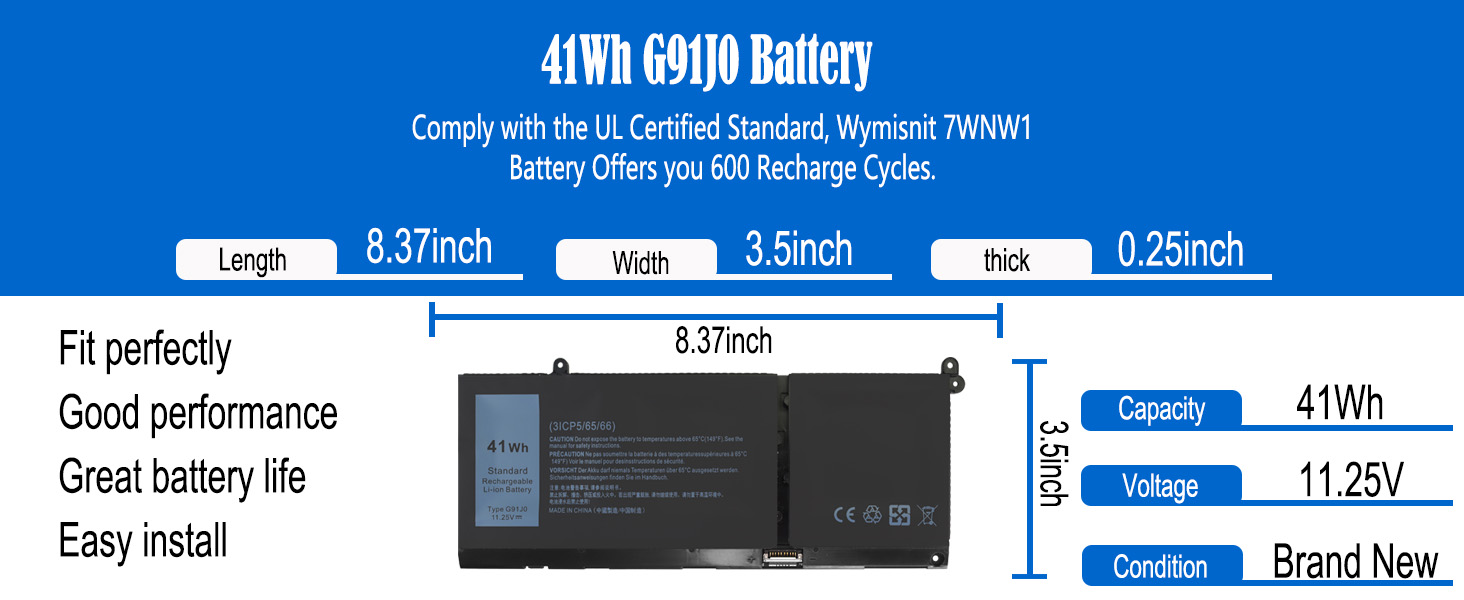 G91J0 Battery for Dell Inspiron 15 3511 3520 13 5330