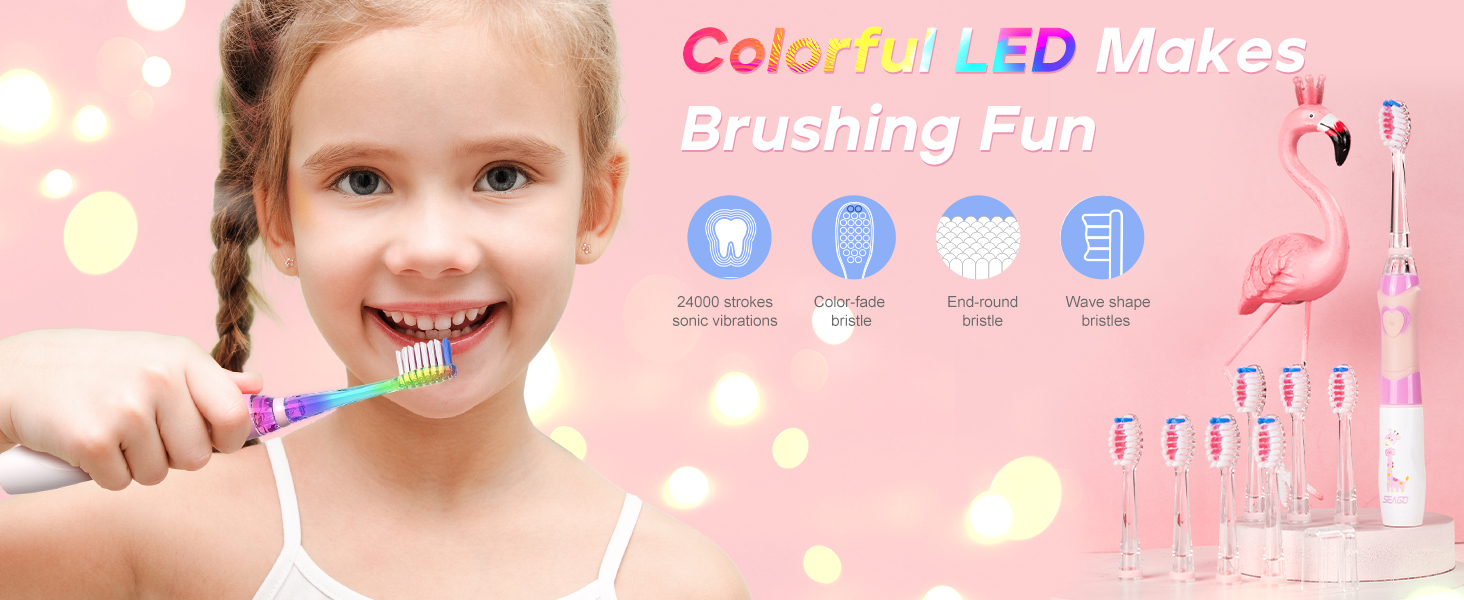 Seago kids electric toothbrush with 8 replacement brush heads