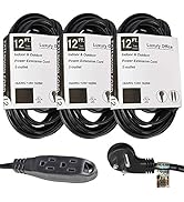 3 Way Power Splitter and 6' or 12' Extension Cord, 3 Pack with Angled Plug - 1 to 3 Cable Strip w...