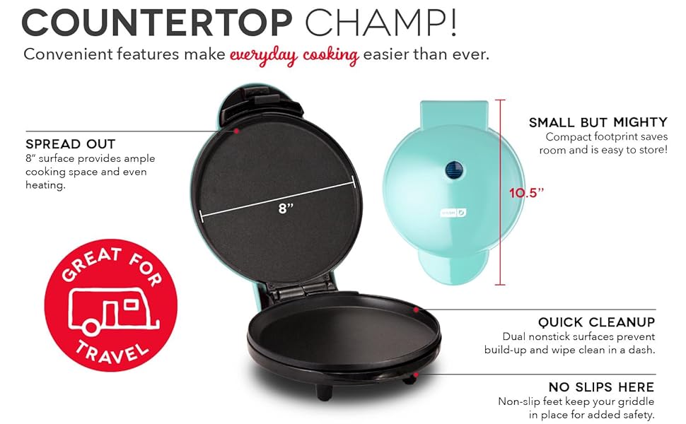 Griddle, 8", Pizza, Eggs, Pancakes, Breakfast, 