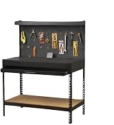 58.3 Inch Tall Metal Workbench with Shelf and Pegboard, Garage Workbench with 1 Longer Drawer, St...